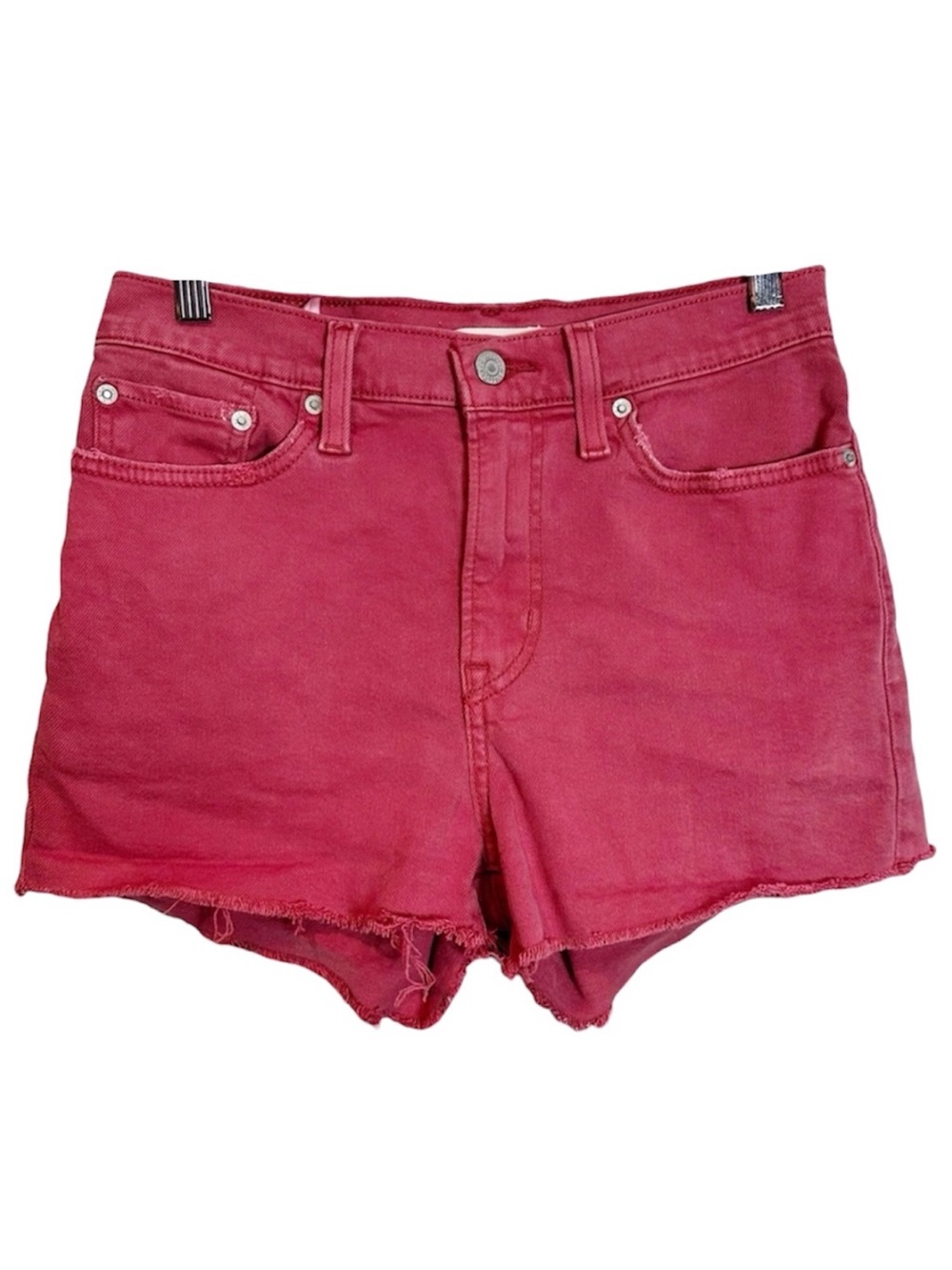 Levi’s Dusty Red High Rise Distressed Cut Off Denim Jean Shorts